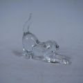 "Petit chat s'étirant en cristal de Val Saint Lambert, signé (10 cm)"