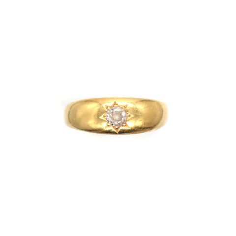 Bague en or jaune 18K avec diamant ancien, environ 0,20 ct, taille 53