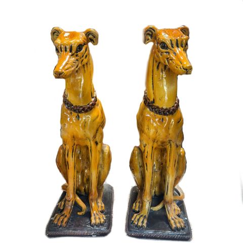 Paire de chiens décoratifs en céramique italienne du XXe siècle, 107 cm