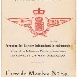 Membre #705 des Patriotes Indépendants Luxembourgeois : Carte historique avec photo et signature