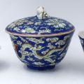 Covered pot in enameled porcelain with dragon decoration on the body