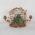 Bougeoir décoratif XIXe siècle avec Bouddha rieur en céramique et bronze doré