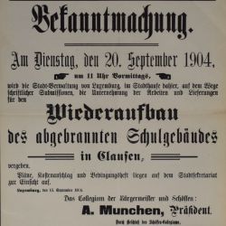 Tender: Reconstruction of Clausen School after fire, 1904, Luxemburg, good condition