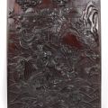 Panneau en bois sculpté de Chine, art raffiné recto-verso, 46 x 35 cm