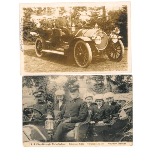 Photos et cartes postales des princesses dans leur voiture officielle, 1909