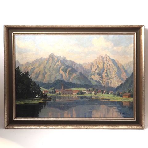 Vue d'un lac dans le Tyrol, huile sur toile signée, 50 x 70.5 cm