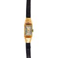 Watch in 18K gold with black leather strap, weight 15.48g