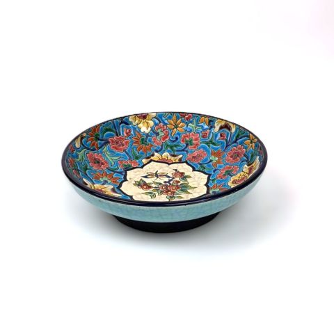 Plat rond en émaux polychromes Longwy, décor 792-x, signé Justin Masson