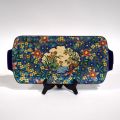 Plat à gâteau Longwy : Décor polychrome émaillé de fleurs et d'oiseau