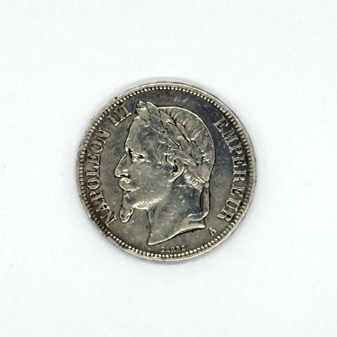 Pièce de 5 francs Napoléon III, 1870, argent 900‰, en bel état