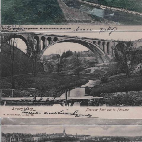 Cinq cartes postales vintage du Pont Adolphe, éditions O. Schleich, vers 1904-1906