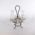 Silver-plated condiment holder with cut crystal decanters, 24 cm