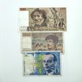 Ensemble de billets de la Banque de France : Debussy, Delacroix et autres