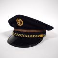 Paire de casquettes d'Harmonie : galon tressé bleu et or, écusson doré