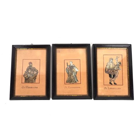 Trois gravures de Saints en fils d'or et d'argent du XVIIIe siècle