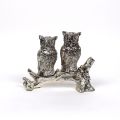 Salz- und Pfefferstreuer aus Metall: Eulen auf Ästen, 12 cm lang