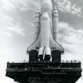 Vintage photograph of the shuttle Enterprise in the assembly hall, NASA, 1979