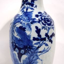 Chinese vase, blue decoration with a peacock and flowers