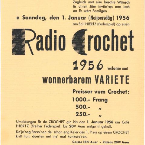 Radio Crochet à Differdange: Spectacle en 1956 avec programme et prospectus