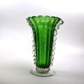 Vase bullicante vert en verre soufflé, Barovier et Toso, Murano