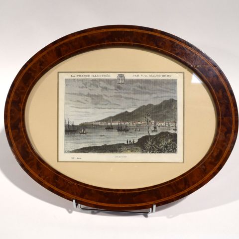 Gravure colorisée de la Baie d'Ajaccio issue de La France Illustrée