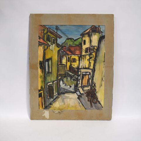 "La Rue - Gouache signée par Deplante Laristian, École expressionniste du XXe siècle"