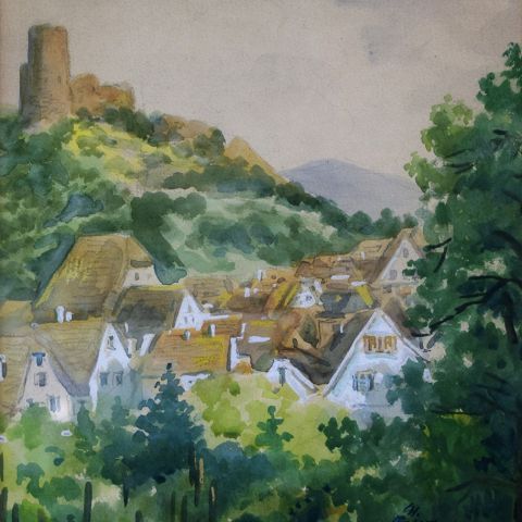 Charles Antoine FRANTZ, (1889-1957), Vue de Ribeauvillé, Aquarelle
