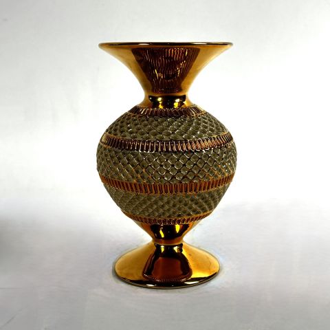 Vase Fiorentine en porcelaine dorée italienne sur piedouche, années 50/60