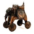Sculpture de bronze - Éléphant sur roulettes asiatique, 25 cm, 24 cm