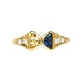 Ring in 18K gold with yellow and blue sapphire and diamonds, size 58