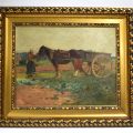 Cheval de trait : tableau signé, école belge ou française du XXe siècle