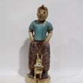 TINTIN (d'après) Anonyme polychrome Holzskulptur, Figur Tintin und Milou, 62 cm