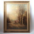 Oil on canvas: Hound Hunt, 20th-century German school, signed