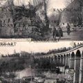 Two vintage postcards of bridges and department stores
