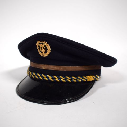 Paire de casquettes d'Harmonie : galon tressé bleu et or, écusson doré