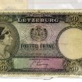 50-Franken-Banknote 1944, Großherzogin Charlotte, gebrauchter Zustand, seltene Sammlung