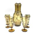 Service en verre de Bohème : 6 gobelets et carafe décor chasse, vers 1825