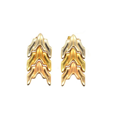 Boucles d'oreilles pendantes tricolores en or 18K, élégance et légèreté réunies