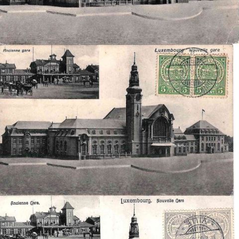 Trois cartes de la gare de Luxembourg, designs différents, Charles Bernhoeft, 1909