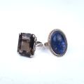 Ensemble de 2 bagues en argent avec quartz fumé et lapis lazuli